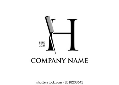 Diseño de logotipo de lujosa y elegante ilustración Inicial H Comb para Barbershop y Salon. El logotipo puede funcionar también en un tamaño reducido y en un color blanco negro.