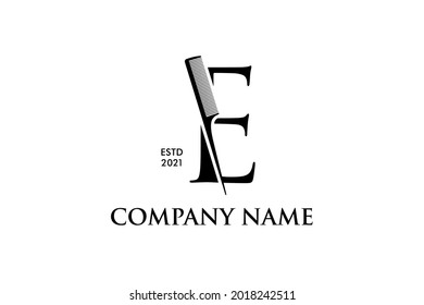 Diseño del logotipo de lujosa y elegante ilustración Inicial E Comb para Barbershop y Salon. El logotipo puede funcionar también en un tamaño reducido y en un color blanco negro.