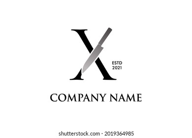Luxury and Elegant illustration logo design Initial X combining with cooking knife. Logo can work as well in a small size and black white color.