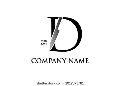 Luxury and Elegant illustration logo design Initial D combining with cooking knife. Logo can work as well in a small size and black white color.