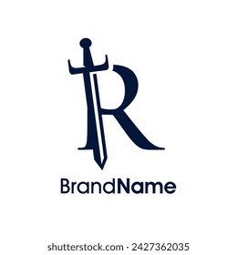 Ilustración de lujo y elegante Diseño de logotipo Inicial R Combina con Espada. Logotipo Bueno para cualquier empresa.