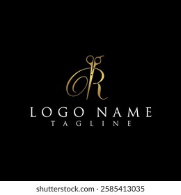  Luxury and Elegant illustration logo design Initial R Scissors