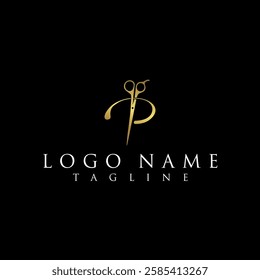 Luxury and Elegant illustration logo design Initial P Scissors