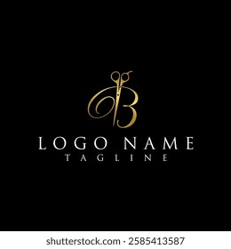 Luxury and Elegant illustration logo design Initial B Scissors