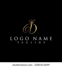 Luxury and Elegant illustration logo design Initial D Scissors