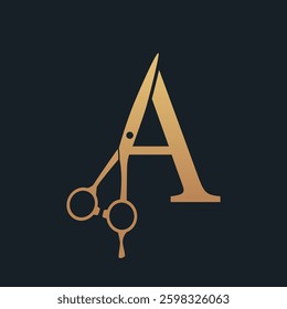 Luxury and Elegant illustration logo design Initial A Scissors for Barbershop and Salon. The logo can work as well in a small size and black and white color.