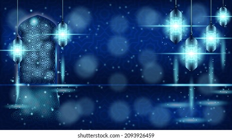 Luxus und eleganter islamischer Hintergrund mit Mandala und Laternendekor. Eid Mubarak und Ramadan kareem islamisches Grußdesign mit arabischer Kalligrafie und glänzender Laternengrafik