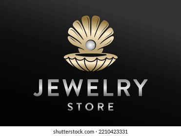 Luxury Elegant Jewelry Pearl Seashell Scallop Logo Design