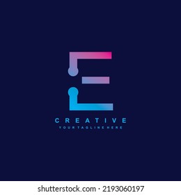 Diseño de la plantilla del logotipo E de la letra elegante y de lujo. icono de letra premium E. ilustración de la letra inicial E. adecuado para logotipos de tecnología, negocios, empresa, producto, promoción, etc