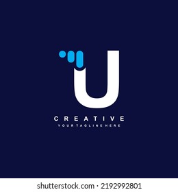 luxuriöse und elegante Briefvorlage U Logo. U Symbol mit blauem Blasenelement. kreative Schreibgrafik. Vektordesign U. geeignet für Unternehmen, Unternehmen, Technologien, Produkte usw.