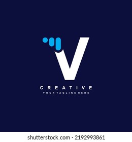 luxury and elegant letter V logo template. V icon with blue bubble element. creative lettering illustration. vector design V. suitable for business, company, technology, product, etc