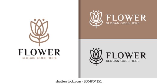 luxury elegant line art style flower or floral logo for spa, cosmetics, skin care product
