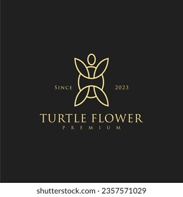 Logotipo de ilustración de tortugas de arte de línea de lujo y elegante