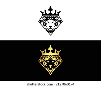 luxury Elegant Lion Logo Design Icon Black And Gold Color Vector Template illustration.