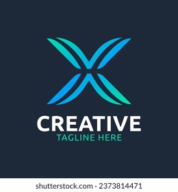 luxury or elegant logo with x shape and blue and green gradient.