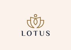 Luxury Elegant Lotus Flower Logo Linear Line Art Monogram Style   Letter M   Person. Flower Symbol. Beauty, Spa, Salon, Cosmetics Or Boutique Logo And More Business.
