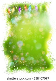 Luxury Elegant Merry Christmas and happy new year Poster Template with Shining White Snowflakes on green background. Snowflake frame and sparkles. EPS 10 vector file included
