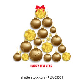 Luxury Elegant Merry Christmas and happy new year poster. Tree balls isolated on white background