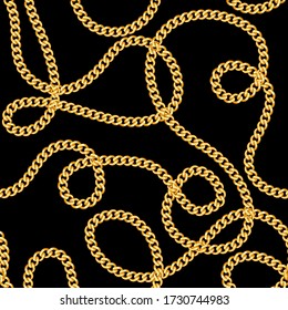 Luxury Elegant Pattern of Golden Chains on Black Background. Ready for Textile Prints.