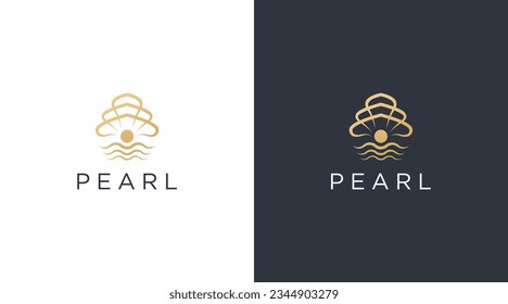 luxury and elegant pearl in clam sea shell logo design template