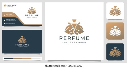 luxury elegant perfume logo template,abstract perfume bottles symbol golden color design inspiration