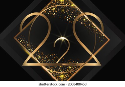 luxury Elegant shining banner background with a gold rhombus and the inscription happy new year 2022. vector illustration.