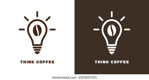 Luxury elegant simple logo think coffee. vector illustration lamp mind