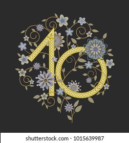 Luxury elegant sophisticated floral background for banners or greeting cards for 10 anniversary. Flower pattern in the circle.