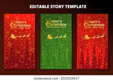 luxury elegant for stories collection for christmas editable template for greetings card and stories background template with red and green color
