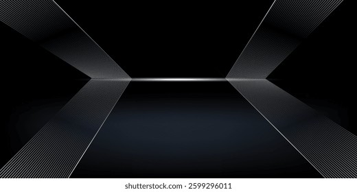 Luxury Elegant Super Car Automobile Urban Design Background. Premium Black Silver Metallic Shine lines Effect Display showroom in store. Luxurious Brand Royal High Standard Award Background Template