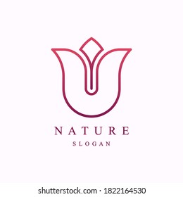 Elegante y lujoso tulipán estilo de arte lineal. Símbolo de flor. Belleza, spa, salón de belleza, cosméticos o logotipo de boutique y más negocios.