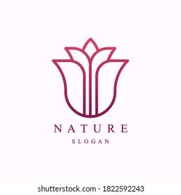 Luxury elegant tulip logo linear line art style. Flower symbol. Beauty, spa, salon, cosmetics or boutique logo and more business.