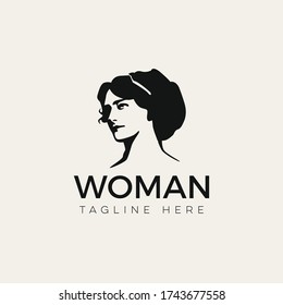 LUXURY ELEGANT VINTAGE woman's face logo design template. Hair, girl, Abstract design concept for beauty salon, massage, magazine, cosmetic and spa. Premium vector icon.