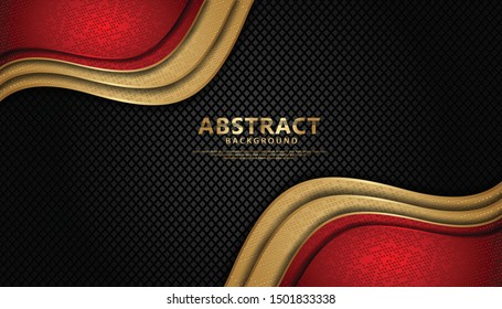 Luxury and elegant wave abstract overlap layer on black pattern background. Texture with gold and red glitters dots element decoration.
