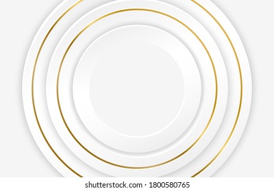 Lujoso y elegante fondo blanco con adornos dorados. Resumen de concepto geométrico futurista. Moderno vector de fondo de plata de luz abstracta. Diseño elegante de formas geométricas con líneas doradas.