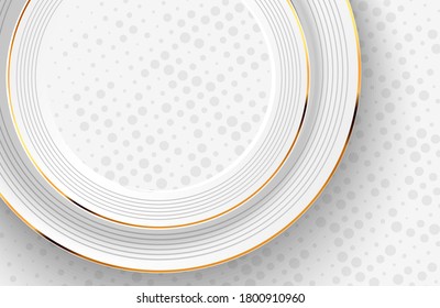 Luxury elegant white background with gold ornament. Abstract futuristic geometric concept. Modern abstract light silver background vector. Elegant geometry shape design with golden line.