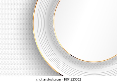 Luxury elegant white background with gold ornament. Abstract futuristic geometric concept. Modern abstract light silver background vector. Elegant geometry shape design with golden lines.
