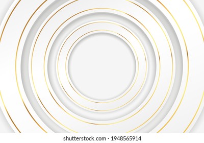 Luxury elegant white background with gold ornament. Abstract futuristic geometric concept. Modern abstract light silver background vector. Elegant geometry shape design with golden lines.