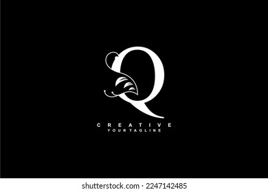 Luxury elegant white Q letter logo design with beautiful flourish ornament. monogram Q. typography Q. suitable for business logos, companies, brands, boutiques, hotels, etc