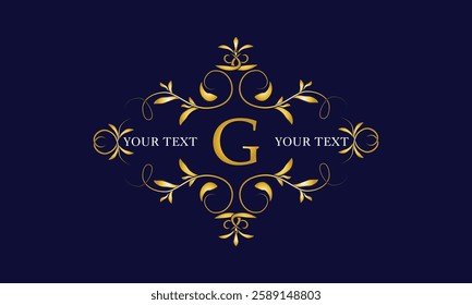 Luxury emblem, monogram, logo with initial letter G. Vintage gold alphabet frame illustration. Invitations, weddings, labels, restaurants, hotels, heraldic designs, jewelry