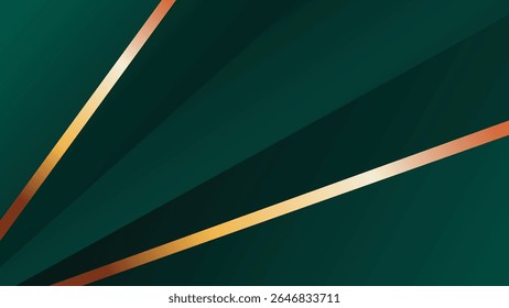 Luxury emerald green abstract background vector with dark gradient, golden lines, and geometric shapes