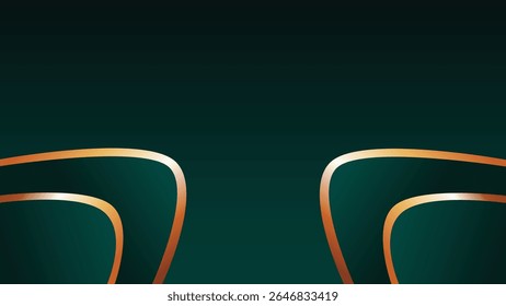 Luxury emerald green gradient background with geometric shapes and glowing golden lines. Vector illustration