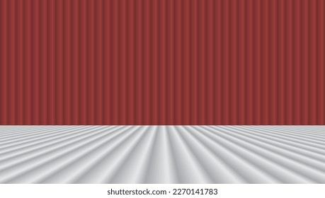 Los lujosos productos de decoración vacíos tienen paredes rojas y suelo blanco. Patrón de parqué simple de 3d studio en blanco sobre fondo de plantilla limpio