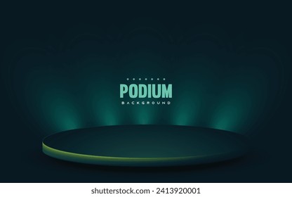 Luxury empty podium dark green background with light neon effects decoration vector illustration.