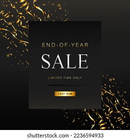 Luxury end of year sale with golden confetti background