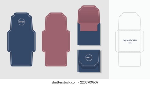 Luxury Envelope die cut and mock up template, Vector illustration. Envelopes mockup front and back view.