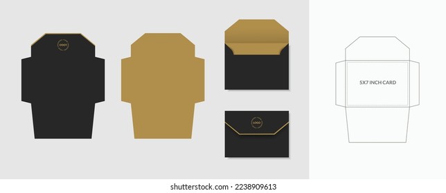 Luxury Envelope die cut and mock up template, Vector illustration. Envelopes mockup front and back view.