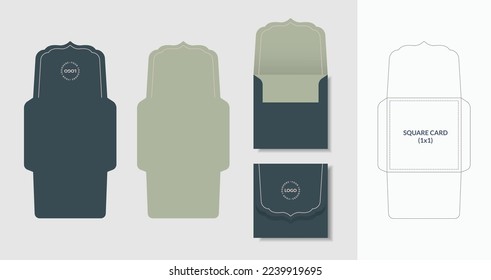 Luxury Envelope die cut and mock up template, Vector illustration. Envelopes mockup front and back view.