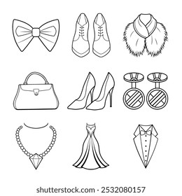  Luxury Evening Wear Vector Line Art Bundle for Elegant Fashion