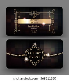 Luxury event cards with vintage frames. Vector illustration
